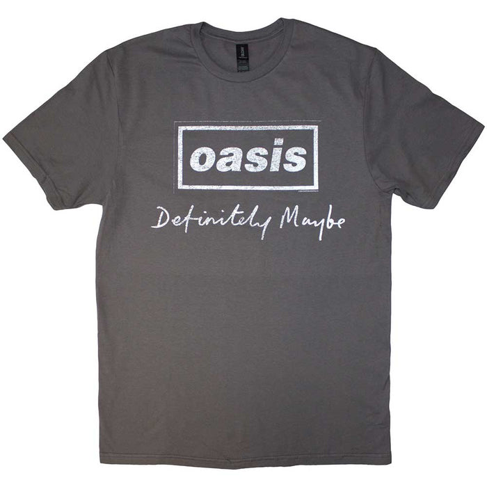 Oasis Definitely Maybe Distressed Text Logo Charcoal Grey Small T-Shirt