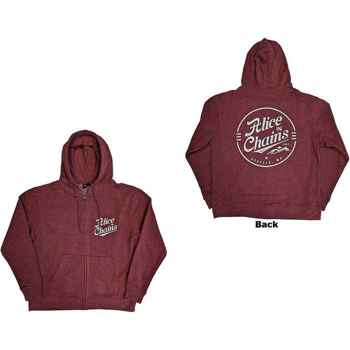 Alice In Chains Maroon Circle Emblem X-Large Zipped Hoodie