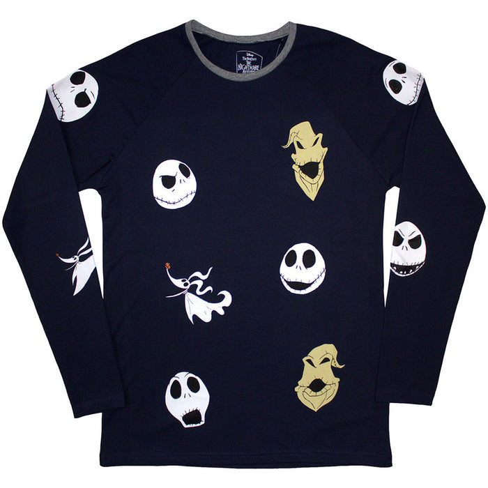 The Nightmare Before Christmas Character Heads Navy Blue Long Sleeve Small T-Shirt
