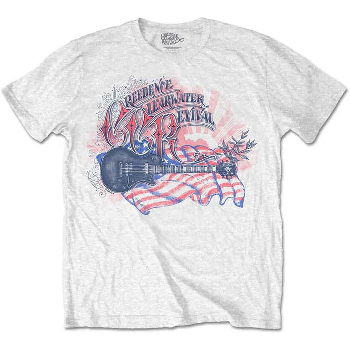 Creedence Clearwater Revival Guitar & Flag White X-Large T-Shirt