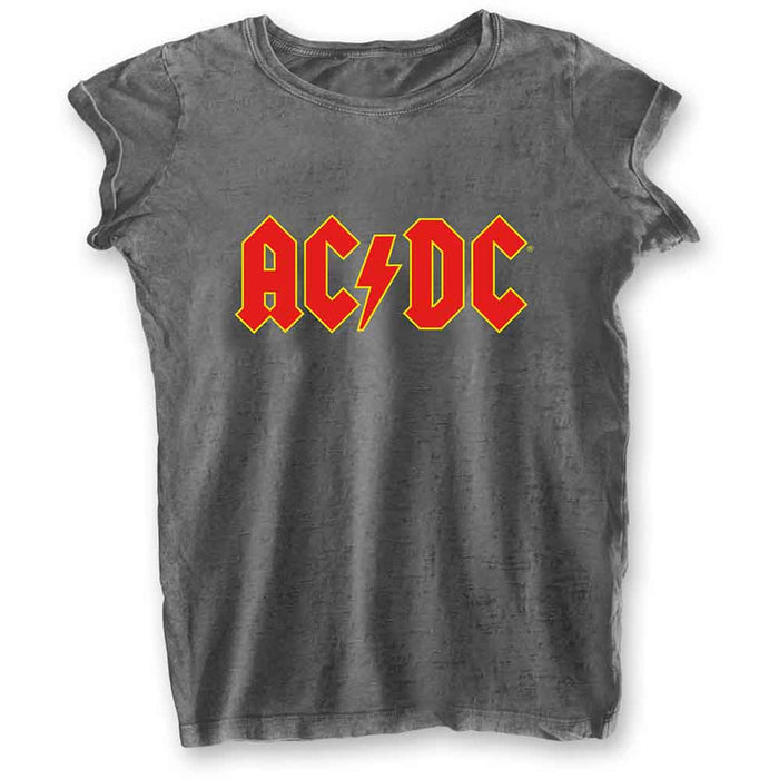 AC/DC Logo Burnout Charcoal Grey Ladies Medium T-Shirt