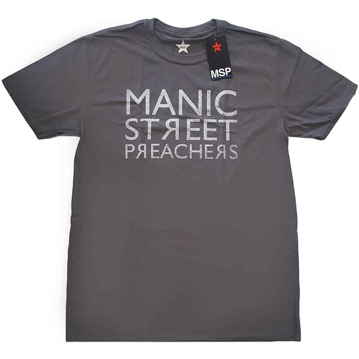 Manic Street Preachers Reversed Logo Charcoal Grey Large Unisex T-Shirt