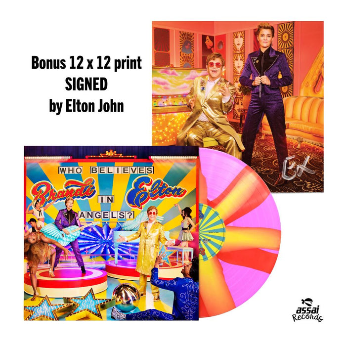 Elton John & Brandi Carlile Who Believes In Angels? Vinyl LP Indies Pink Spiral Colour + Signed Art Card 2025