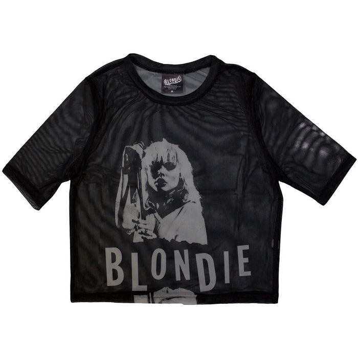 Blondie Mic Stand Mesh Cropped Black Small T-Shirt