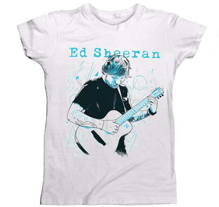 ED SHEERAN Guitar Line Illustration LADIES White SIZE LARGE T-SHIRT NEW