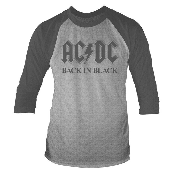 AC/DC Back In Black MENS Grey XL Baseball T-Shirt NEW