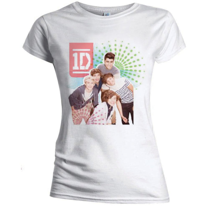 One Direction Colour Test Band T-shirt Skinny White Ladies Large Size