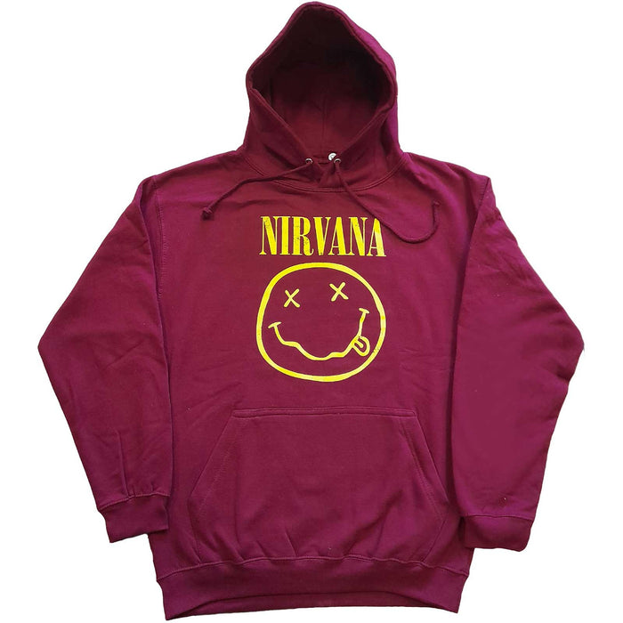 Nirvana Yellow Happy Face Maroon Red Large Hoodie