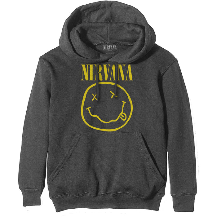 Nirvana Yellow Happy Face Charcoal Grey Large Hoodie