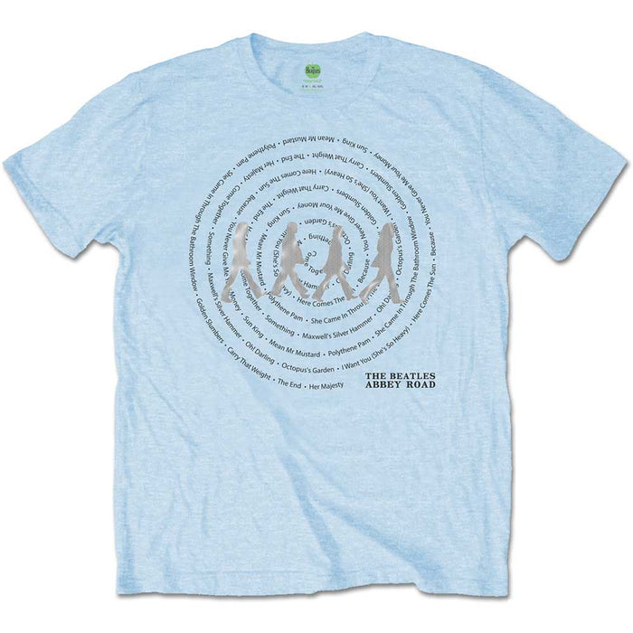 The Beatles Abbey Road Songs Swirl Light Blue Small Unisex T-Shirt