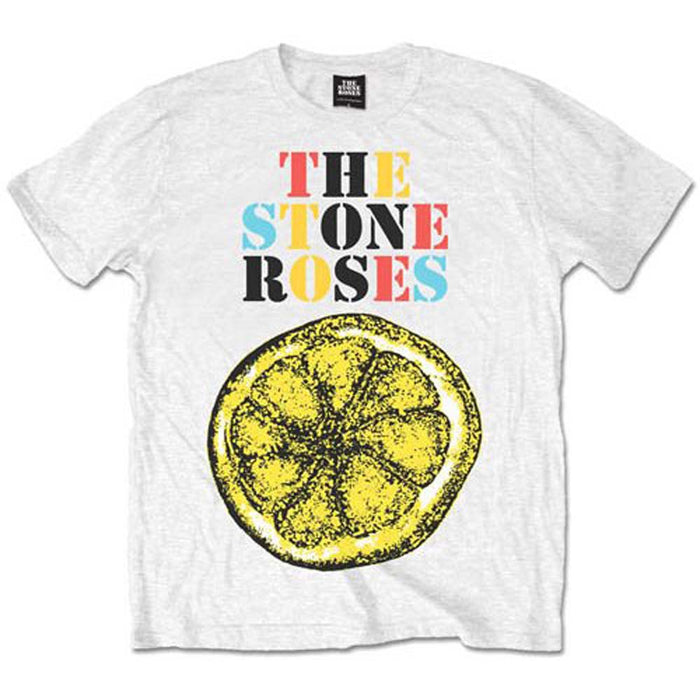 Stone Roses Logo Lemon Multicolour White Large Unisex T-Shirt