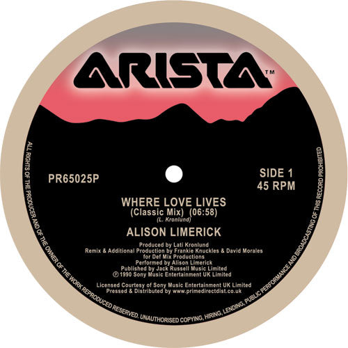 Alison Limerick - Where Love Lives 12" Vinyl Single RSD Aug 2020
