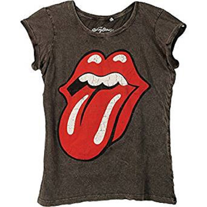 ROLLING STONES Classic Tongue ACID WASH LADIES Black/Grey SIZE X-Large T-shirt NEW